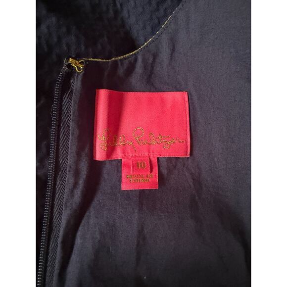 Lilly Pulitzer Valli Shift Dress in True Navy Size 10 Gold Silver Detail Coastal - Picture 4 of 4